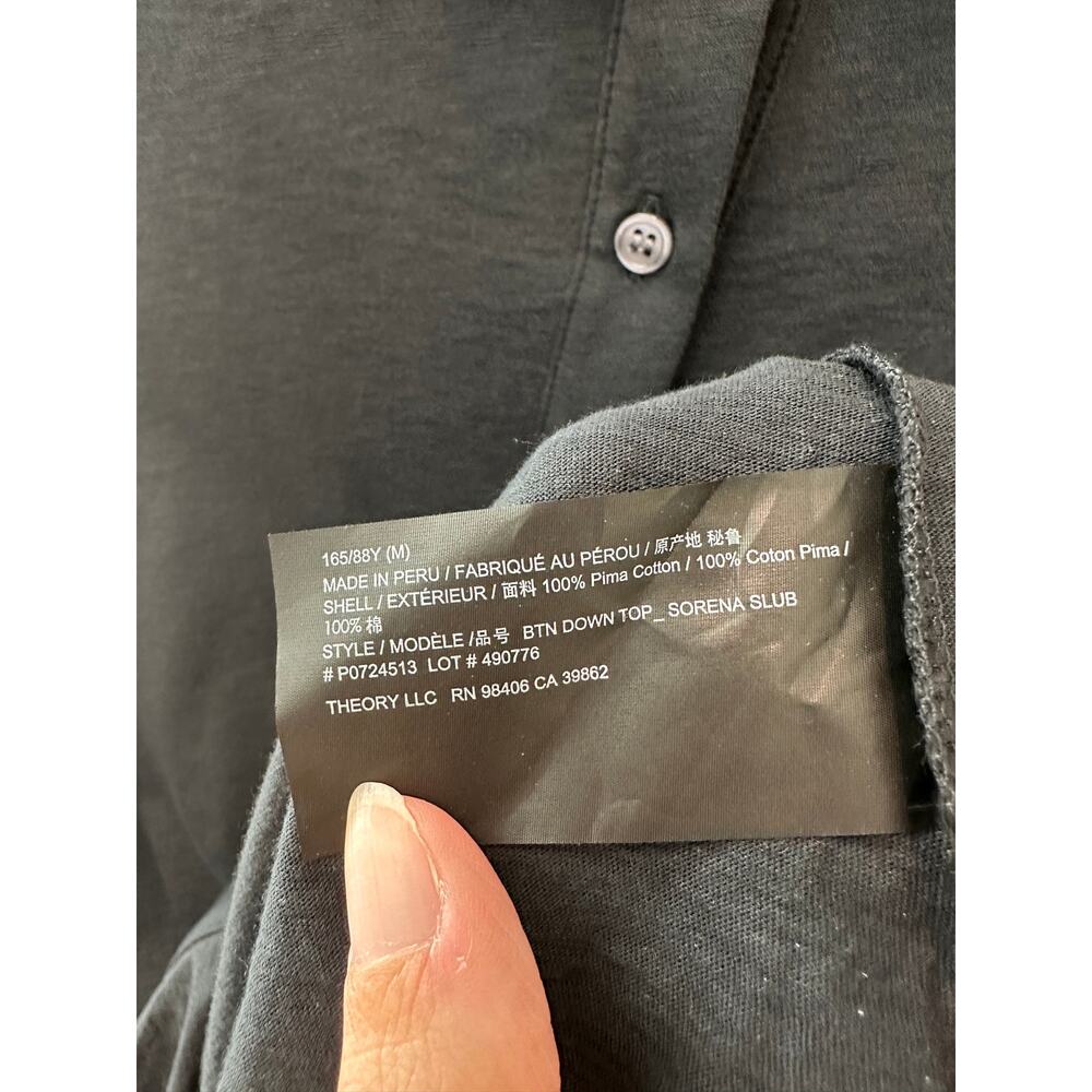 THEORY Sorena Slub Pima Cotton Button Down Shirt Dark Gray Medium Quiet Luxury - Picture 7 of 9